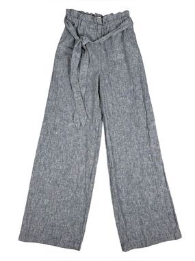 Express Paperbag Waist Pants XS Chambray Linen Cotton Wide Leg Tie Belt